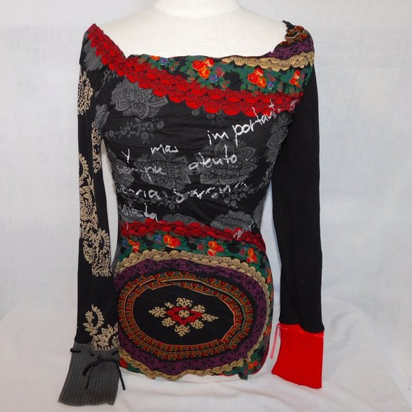 Desigual Tops - Desigual Womens M Multicolour Multi Pattern TS VERA Long Sleeve Top